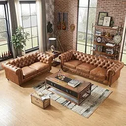 Unique Furniture Art - Classic Leatherette Chesterfield Sofa Set, Button Tufted, Classic Style, Tuffted Polished Sofa Set for Living Room, Bedroom, Hallways (3+2 Seater)-picture-24