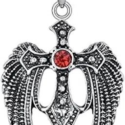 shiv jagdamba Mens Punk Gothic Stainless Steel Black CZ Double Dragon Sword Cross Pendant Necklace SilverShivBLR12-picture-20