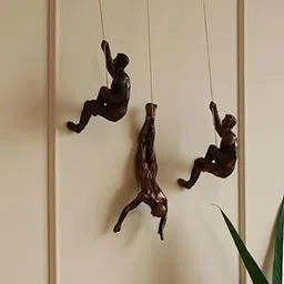 CLOUD INDIA Creative Set of 3 Retro Rock Climbing Figures Resin Sculpture Figures Wall Decorations Living Room Wall Decorations (Copper)-picture-62