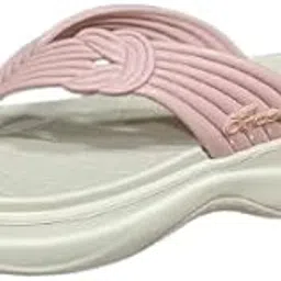 oofoam Women's Quilted Flip Flops with Pink Straps Cream Sole, Casual Beach Sandals-picture-51