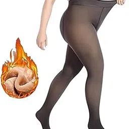 mavilla garments ™ Women/Girls Warm Fake Translucent Winter Thermal Stockings || Dual Tone Skin Effect Pantyhose Leggings || Opaque High Waisted Stretchy Plus Size Stockings (Free Size 34-40) Black-picture-11