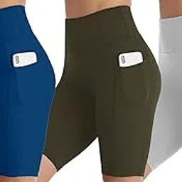Women's High-Waist Biker Shorts with Side Pocket | Polyester Blend Stretchable Workout Shorts for Gym, Yoga, Cycling, Running & Training | Combo Pack of 3-image-80