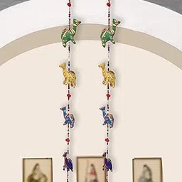 Brown Leaf Handmade Rajasthani Handcrafted Cotton Little Camel Beaded Wall Hanging Home D�cor with Bells for Temple, House, Festivals Diwali Gift Festive Decoration(Pair of 1) (Little Camel Design)-image-87