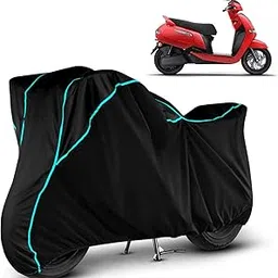 VOICO Water Resistant Bike Cover Dustproof UV Protection Bike Body Cover for TVS iQube All-Weather Protection with Aqua Blue Piping - (Black)-picture-49