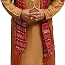 skavij Men's Dupion Silk Embroidered Kurta Pajama Scarf Set Ethnic Motifs 3-Piece Festive Dress-picture-12
