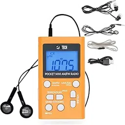 BTECH BTECH MPR-AF1 AM FM Portable Radio with Two Types of Stereo Headphones, Clock, Great Reception and Long Battery Life (Orange)-image-37