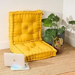 SKANDA FAB Floor Cushion Premium Hand-Plotted Reversible Cotton Floor Cushions | Polyester Fill | 100% Cotton Twill | Durable & Stylish (Mustard Yellow 40 x 40 x 8 cm (Pack of 2))-picture-10