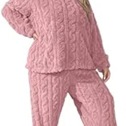 Womens Pajamas Warm Fleece Pajamas Set Pullover Pants Loose Loungewear Sleepwear Winter Clothes-image-13