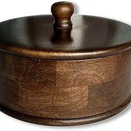 Metaleaf Wooden Chapati/Roti Box with Lid and Matching Wooden Casserole – Handcrafted Kitchen Storage & Serveware Set-picture-26
