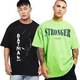 leotude Men's Oversized Cottonblend Half Sleeve Round Neck Printed T-Shirt (Combo Pack of 2)-picture-57