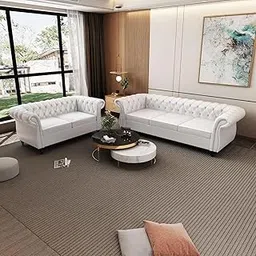 WOODEN WORLD Modern & Classic Leather Sofa Set - Luxurious Comfort, Stylish Design, and Durable Build (White, 3+2 Seater)-picture-10
