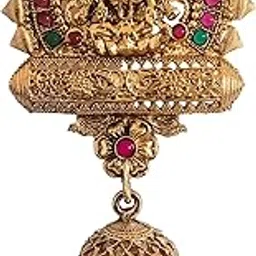Traditional South Indian Gold-Plated Jada Billai Hair Accessories With goddess lakshmi petern green and red stone-studd jewellery for gorls womens-image-5