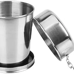 HaRvic Foldable Glass Stainless Steel Portable Outdoor Travel Camping Folding Collapsible Cup Telescopic Keychain Metal Folding Glass for Camping Hiking Drinking (250 ML)-picture-31