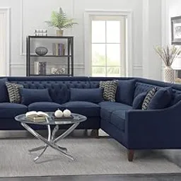 cortex CRT169 Solid Sal Wood Fabric Upholstered 5 Seater Right Hand Side Facing Blind Tufted Chesterfield Modular, Sectional, Corner L Shape Sofa Set for Living Room, Navy Blue Color-picture-31