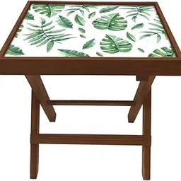 Nutcase Designer Teak Wood Side Table Folding Wooden Bedside Coffee Outdoor Picnic Table - Garden Leaves-picture-10