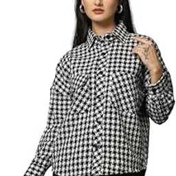 chkokko Tweed Women Oversized Winter Shacket Stylish Standard Length Coat Plaid Jacket Shirt-picture-13