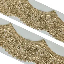 Gold Zari, Pearl & Mirror Handcrafted Embroidered Lace Border | Broad Cutwork Trim for Saree,Lehenga,Dress, Dupatta, Craft & Home Décor Ribbon- 2 Meter-image-74