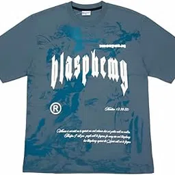 Oversized Drop Shoulder T-Shirt for Men & Women, Pure Cotton Baggy Fit with Blasphemy Front Print-image-31
