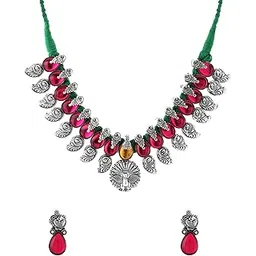 yellow chimes Oxidised Silver Maharashtrian Jewellery Choker Set For Women And Girls-picture-33