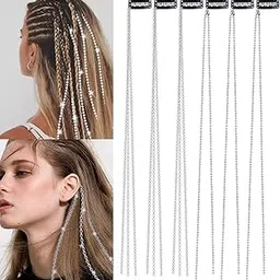 CHIROGRAPHY "6-Pack Silver Punk Tassel Hair Clips with Rhinestones & Thin Chains | Braiding Extensions for Nightclub | 2 Stylish Designs"-picture-55
