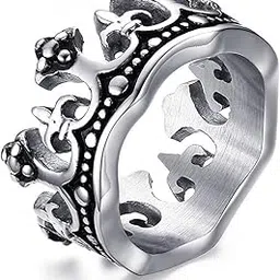 asma jewel house Stainless Steel Silver Black Royal King Crown Knight Fleur De Lis Cross Ring for Men-picture-40