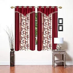 HOME UTSAV 2 Piece Eyelet Polyester Frill Window Curtain - 5ft, Maroon (2, Window 5 Feet)-picture-19