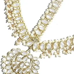 karatcart Gold-Tone Pearl Beads and Kundan Studded Tassel Mathapatti-picture-41