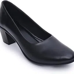 Women Smart Casual Round Toe Block Heel Black Pump | Formal and Casual Fashion sandal with Stiletto Heels | Stylish and Fashionable Pump Shoe for Daily Use Office Wear-image-3