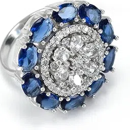 priviu Studio German Silver Adjustable Blue Sapphire/Stone & AD Studded Cocktail Finger Ring for Women and Girls-picture-11