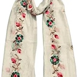 lkc WOMEN'S MULTICOLOR THREAD FLOWER EMBROIDERY WITH SILVER STONE WORK SOFT COTTON CHANDERI DUPATTA-picture-18