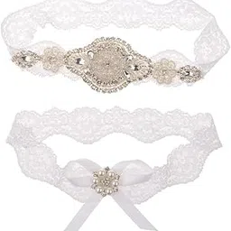 myaddiction 2 Pieces Lace Garters with Rhinestone Bowknots Decor Wedding Bride Costume-picture-30