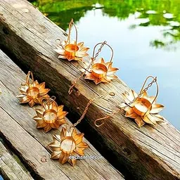 Asha Enchant Decor Iron Hanging Lotus Small Tealight Candle Holder with Chain, Set of 6, Wall Hanging Metal Wall Tea Light Holders Christmas Festival Decoration Home Decor Item-image-68