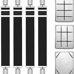 4 Pcs Bed Sheet Clips, Adjustable Bed Sheet Fasteners, Elastic Sheet Straps Suspenders Clips with Metal Clips for Bedding, Fitted Bed Sheet Grippers to Keep Your Sheets in Place, Black-picture-16