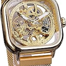 forsining Stainless Steel Fashion Analogue Men's Watch (Gold Dial Gold Colored Strap)-picture-51