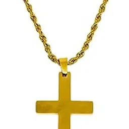 GOLDEN AURUM CROSS - 26mm Titanium Steel Pendant with 23inch Twisted Rope 4mm Chain for Men & Boys-image-54
