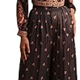 ritu kumar Black Printed Satin Ensemble Jacket with Palazzo-picture-12