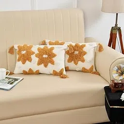 DIOS Square Cotton Cushion Cover, Handmade Cushion, Sofa Cushions Cover (12x20 Inch) - Set of 1, Yellow Flower-picture-20