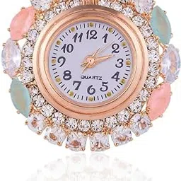 gc premium jewellery Classy Artificial Finger Ring Watch with Dual Tone Pastel CZ Stones-picture-47