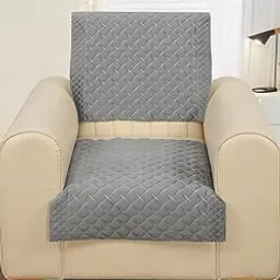 jayvaam“EleganceGuard Quilted Couch Cover – Stylish Pattern Slipcover for Sofas & Chairs Durable, Pet-Friendly, Easy Care” (Crosscheck Grey, Single Seater)-image-25