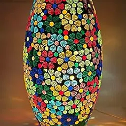 Zeniaura Mosaic Glass Table Lamp, Floral Pattern, Multicolor LED Decorative Vase Light-image-8