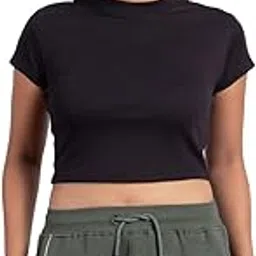 nykd Stylish Crop Top for Women Casual High Neck, Half Sleeves, Ribbed Fabric - NYOE07-picture-50