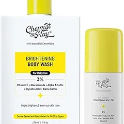 Chemist at Play Brightening Roll On For Neck, Knee & Elbow With 6% Vitamin C+ Hyaluronic Acid, AHAs, Niacinamide, & Ceramides 40ml + Brightening Body Wash | Vitamin C Bodywash for Glowing Skin | Fades Dark Spots 236 ml-picture-20