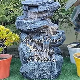 Homestead Decore Solution Rock Water Fountain with LED Light 3.5 feet, Decorative Home Decor Living Room Office Garden, Indoor Outdoor Grey Fiber Multi Tiered Floor Standing Fountain-picture-16