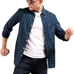 the indian garage co Men Cotton Slim Fit Checkered Full Sleeves Spread Collar Casual Shirt-picture-46