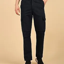 montrez Men's Comfort Fit High-Rise Cargos Trousers (Black)-picture-37