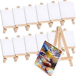 Toddmomy Stretched Mini Canvases 12 Sets Small Painting Canvas with Mini Easel Art Canvases Small Canvases for Painting Craft Kids Acrylic Pouring Oil Water Color-picture-32