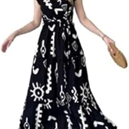 pimu Elegant V-Neck Maxi Dress Featuring Striking Black Graphic Print for a Bold, Fashion-Forward Look-picture-18