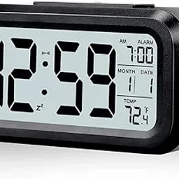 NEEB Digital Alarm Clock with LCD Display, Temperature Monitor, Date Display, Black, Battery Powered-picture-29