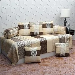 Decora Emporium Diwan Cotton Single Modern Bedsheet with Cushions for Living Room 5 and boosters 2 Pieces (Multicolour) -Set of 8 Combo-image-3