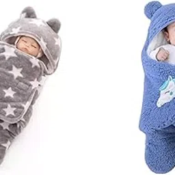 CTMKIDS Fleece Baby Blankets New Born Combo Pack - Grey & Baby Blankets New Born Pack of Wearable Hooded Swaddle Wrapper - Turquish Blue-picture-18